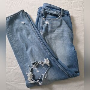 American Eagle Mom Jeans Size 12 32” Waist Distressed Light Wash High Rise Denim